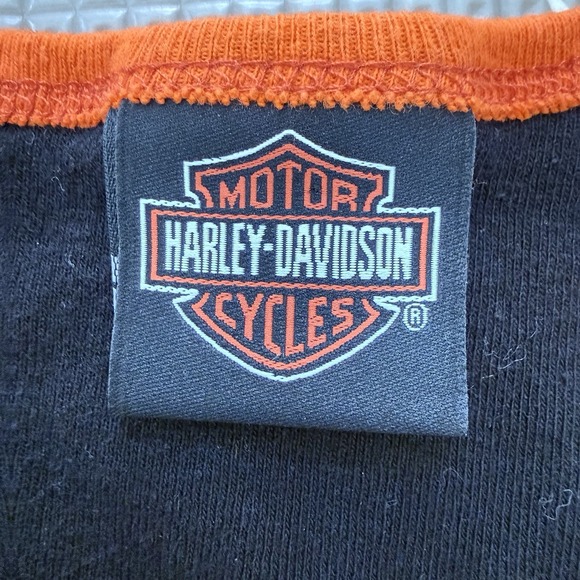Harley Davidson Y2K Women's Shirt Large 2003 Short Sleeve Cropped Black & Orange - Picture 3 of 7